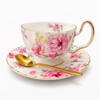 Керамічна чайна чашка з блюдцями та ложками (зима)