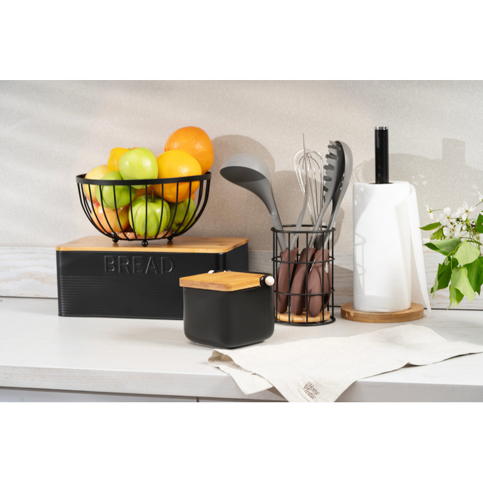 ARDESTO Сахарница Midori 12х12х11см, 840мл, керамика, бамбук, черная