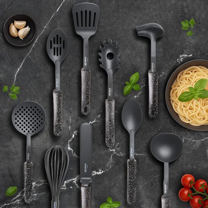 Набір кухонного начиння, 9 предметів, чорний STONELINE