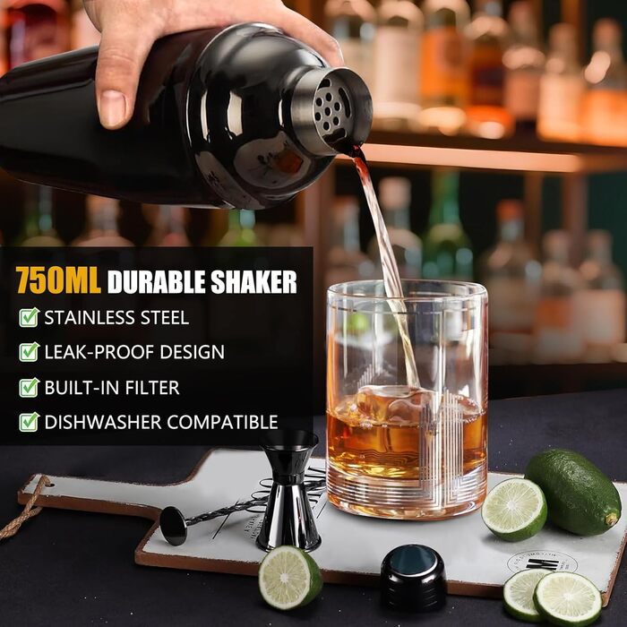 Набір для коктейлів 12 предметів чорний AOKITO