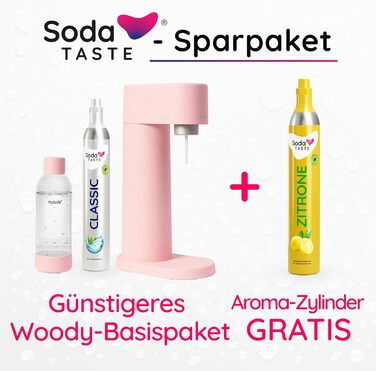 Набор для газирования воды, 4 предмета, классик + лимон, розовый Mysoda Woody SodaTASTE