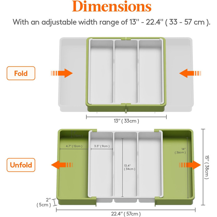 Лоток для столових приборів Lifewit для висувних ящиків, розширюваний великий лоток для столових приборів для кухні, регульований лоток для столових приборів для висувних ящиків, пластикові кухонні аксесуари, лоток-роздільник, великий, (зелений і білий)