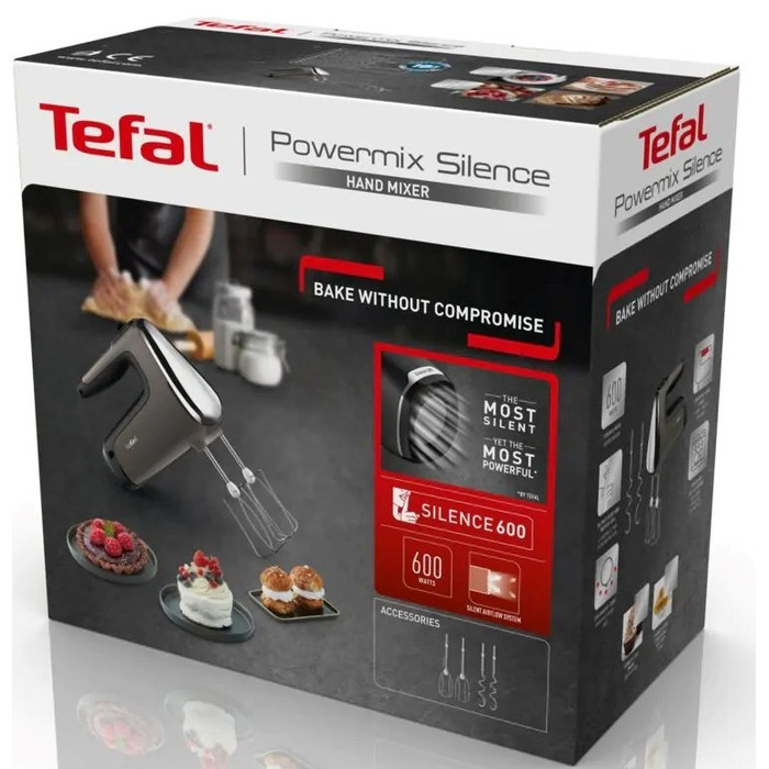 Tefal Міксер ручний Powermix Silence 600Вт, насадки-4, турборежим, сіро-чорний