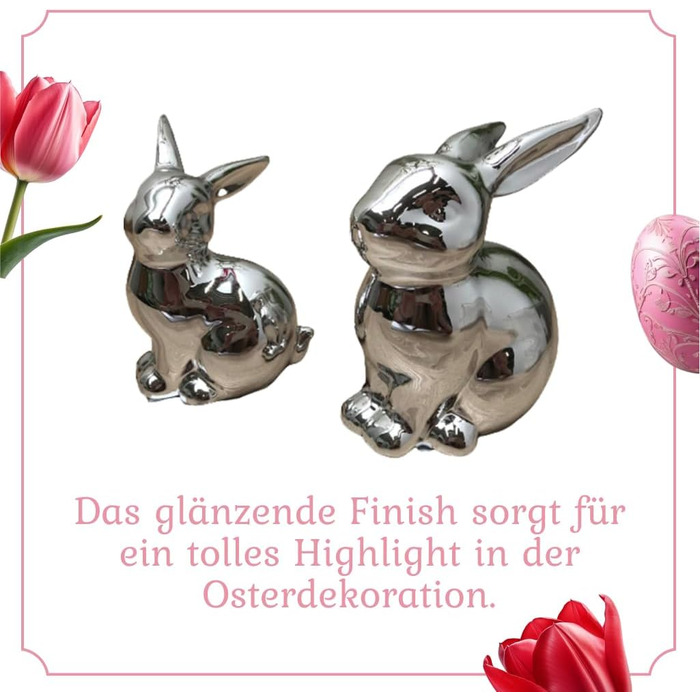 Набір декоративних елементів Heitmann керамічна пасхальна прикраса з порцеляновим ефектом, для встановлення, біла, приблизно 12,5 x 10,5 x 8 см (колір сріблястий кролик)