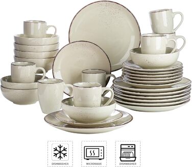 Комбінований сервіз vancasso, набір посуду Navia з кераміки, столовий сервіз із 32 предметів, вінтажний вигляд, дизайн природи (набір із 32 предметів, Navia-12)