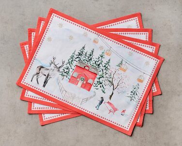 Бавовняні килимки для серветок, набір з 4 шт. , декоративні килимки для серветок, пасхальні килимки, що миються, для свят, вечерь, весни, літа (33 см x 48 см) (18 - Сільське Різдво), 39Hermine 100