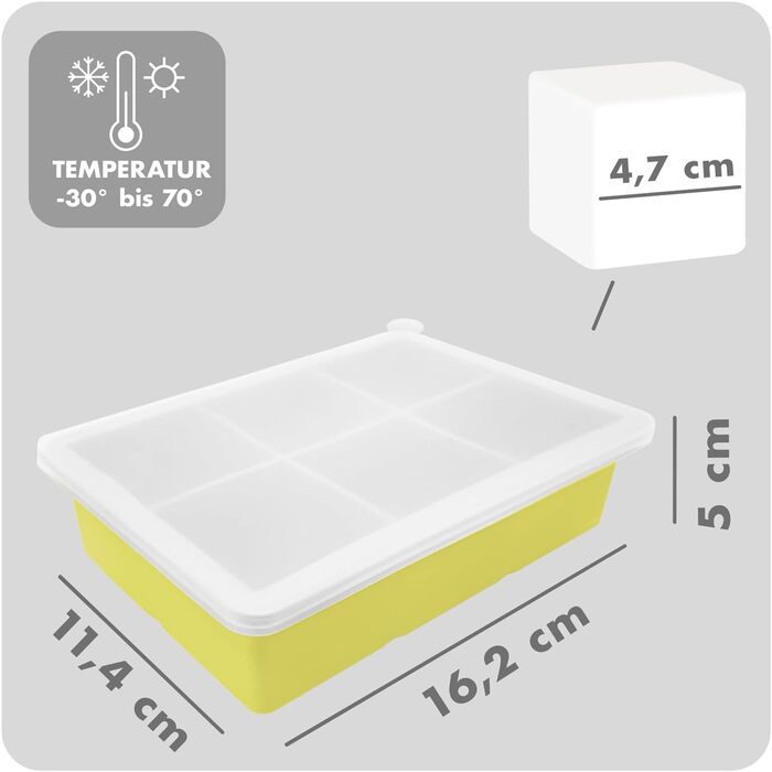 Силіконові формочки для льоду Blumtal, набір з 3 шт. - форма для льоду на 24 кубики з кришкою - силіконова форма для льоду без бісфенолу А - форма для льоду, безпечна для харчових продуктів - сіро-блакитний великі кубики (сірий жовтий, XXL кубики)