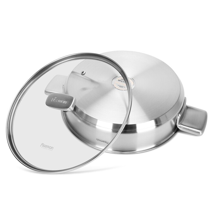 Сотейник Fissman PREMIUM ONE 26x6 см / 2,7 л зі скляною кришкою нержавіюча сталь (15093)