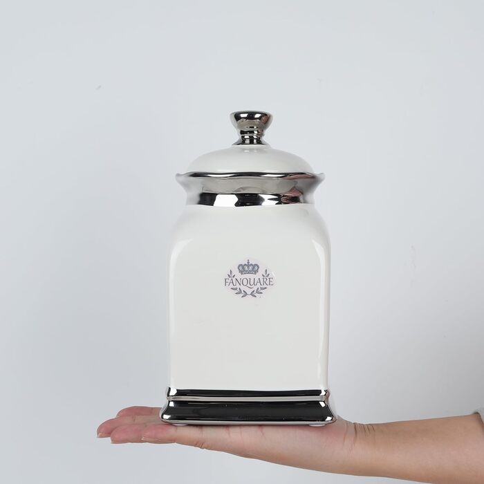 Порцелянова банка для печива Fanquare, Ø 19 см, банка для зберігання з вінтажним квітковим візерунком та кришкою, банка для печива та солодощів (біла)