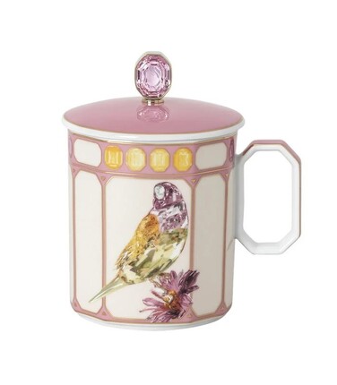 Кружка с ручкой и крышкой 0,39 л Зяблик в розовой рамке, IDYLLIA Swarovski x Rosenthal