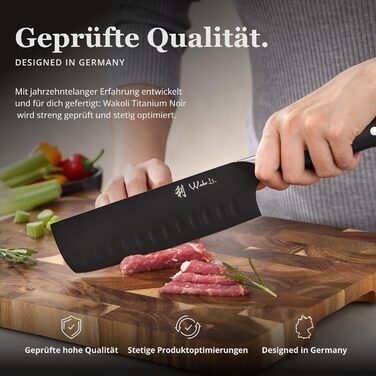 Набор ножей Wakoli Titanium Noir (5 предметов) в магнитном блоке профессиональный кухонный набор с лезвиями из нержавеющей стали (12,521 см), черным покрытием, включая нож Накири