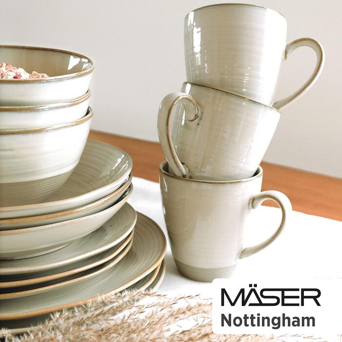 Набір вінтажного посуду MSER серії 931512 Nottingham на 4 персони, комбінований сервіз із 20 предметів із неправильними круглими формами в стилі ретро, керамограніт, бежевий