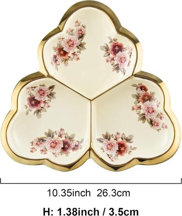 Порцелянова миска fanquare з хвилястими краями та квітковим принтом, вінтажна салатниця, керамічна фруктовниця на ніжці для вечірок (золота (піднос))