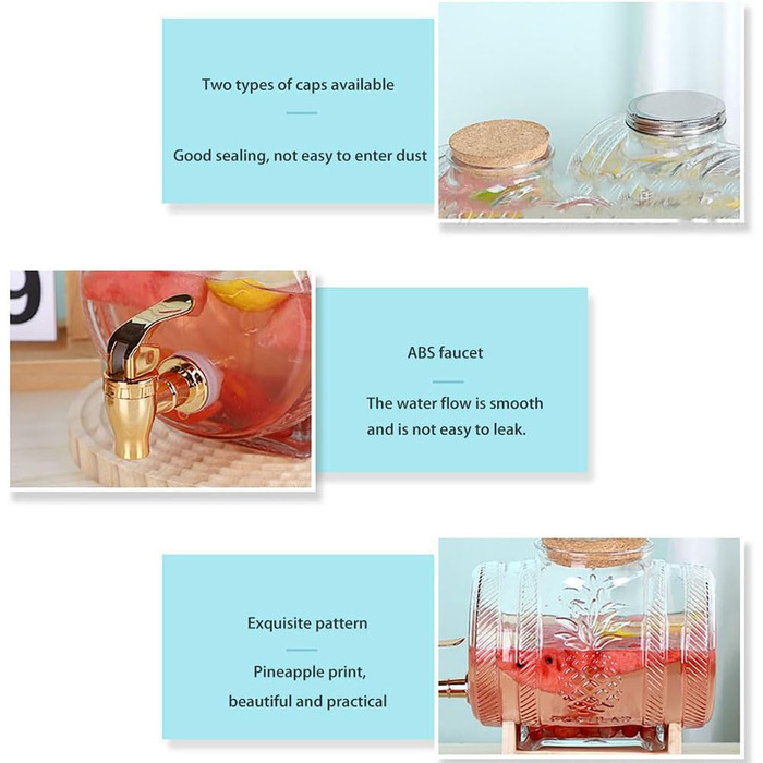 Диспенсер для напоїв скляний з краном та дерев'яною підставкою 5 л Generisch