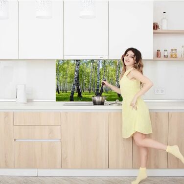 Дизайнерський кухонний фартух з алюмінієвого композиту, кухонний фартух, товщина 3 мм, 60x100 см, (Березовий ліс)