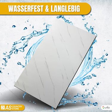 Стінові панелі AS Country Stone під мармур 60x120 см ПВХ-облицювання стіни з пластикових панелей для кухні, ванної кімнати тощо Панель кухонного фартуха (4 шт., колір Ice Berg White)