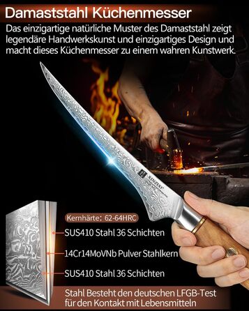 Нож филейный 17,8 см, дамасская сталь XINZUO