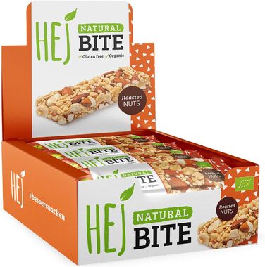 Органічні горіхові батончики HEJ Bite - Низьковуглеводна закуска з горіхами - Веганський енергетичний батончик з мигдалем, фундуком та арахісом - Без глютену - Мигдаль та морська сіль 12 x 40 г Мигдаль та морська сіль 12 шт. (1 упаковка) (Смажені горіхи,