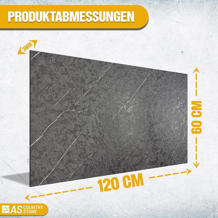 Стінові панелі AS Country Stone під мармур 60x120 см ПВХ-облицювання стіни з пластикових панелей для кухні, ванної кімнати тощо Панель кухонного фартуха (, Темний камінь)