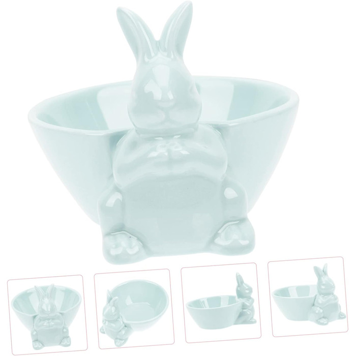 Керамічна миска у формі кролика на Великдень синя Holibanna