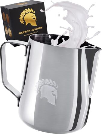 Глечик для молока Barista Legends з нержавіючої сталі 350 мл зі спеціальним носиком для лате-арту - Глечик для спінювання молока з високим глянцевим покриттям - Глечик для молока Barista з нержавіючої сталі - Аксесуари Barista (срібло 1000 мл)