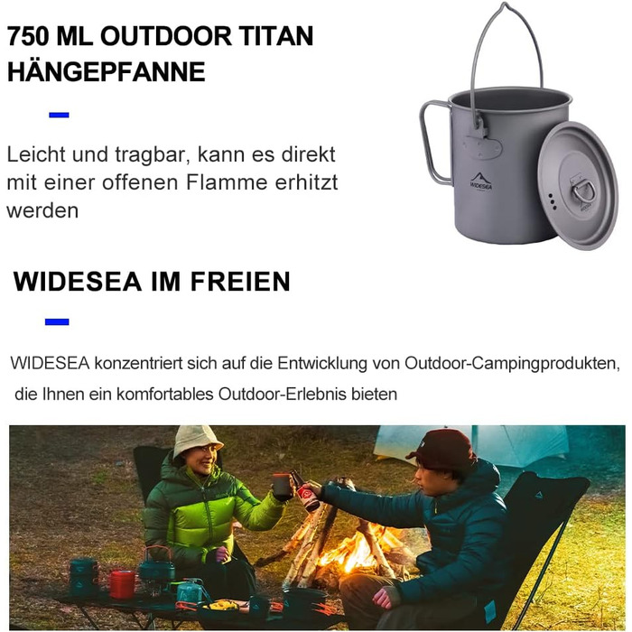 Велика чашка для кемпінгу 750 мл widesea