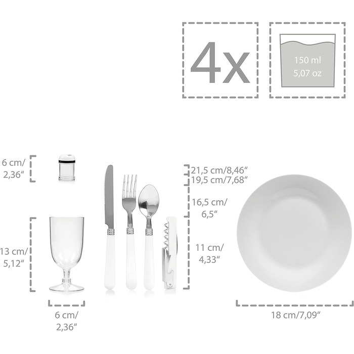 Співачка Повний набір з 13 предметів для 2 осіб, зі столовими приборами, тарілками, склянками, сільничками та перечницями (кошик для пікніка Sylt)
