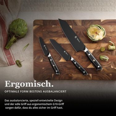 Набор ножей Wakoli Titanium Noir (5 предметов) с подставкой профессиональный кухонный набор ножей из нержавеющей стали с черным титановым покрытием (12,521 см), магнитная подставка для ножей.