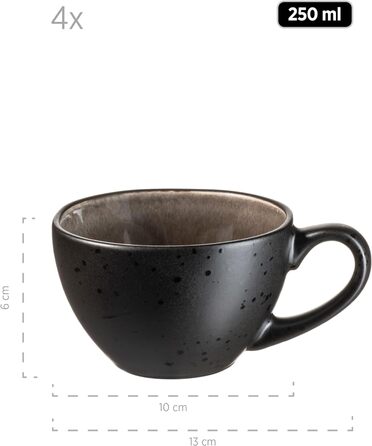 Серія Niara Organic, сучасний набір кавових чашок для 4 осіб у захоплюючому вінтажному образі, набір чашок для кави з 8 предметів зі спеціальним поєднанням глазурі чорного та коричневого кольорів, керамограніт, 934071