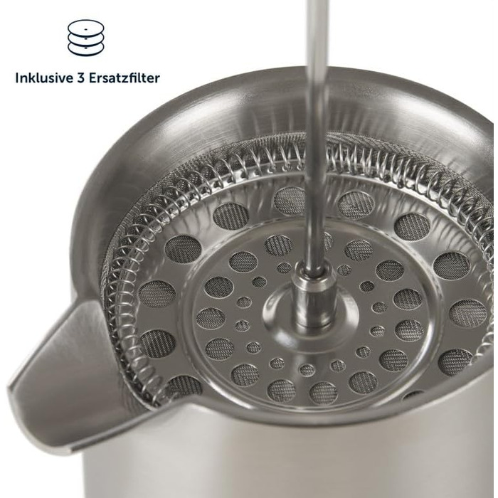 Френч-прес Blumtal з нержавіючої сталі 350 мл (2 чашки) - Двостінна ізольована термокавоварка з мірною шкалою, включаючи змінний фільтр та інструкцію, можна мити в посудомийній машині, доступна в 3 розмірах. Місткість кави 350 мл