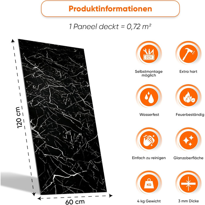 Стінові панелі IZODEKOR під мармур 60x120 см Панель для кухонного фартуха ПВХ-облицювання стін для кухні, ванної кімнати Бризкозахисний екран для кухні Водонепроникний та термостійкий ( панель, Tidal Wave)