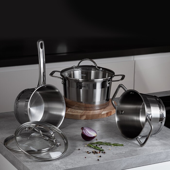 Ковш Fissman TIERNO 16x9,5 см/1,5 л со стеклянной крышкой нержавеющая сталь (5488)