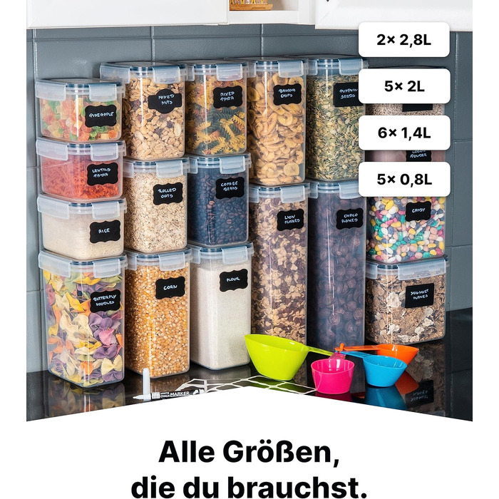 Набор из 18 контейнеров для хранения, прозрачный/черный Deco haus