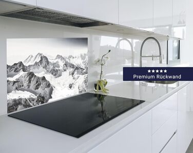 Кухонний фартух timalo зі скляним виглядом Акрилове скло 2 мм Бризкозахисна стіна для плити, скляний фартух, акрилові скляні стінові панелі, захисна панель для фартуха Бетонно-блакитно-сірий (60x52 см, 236- Гори Чорно-білий)