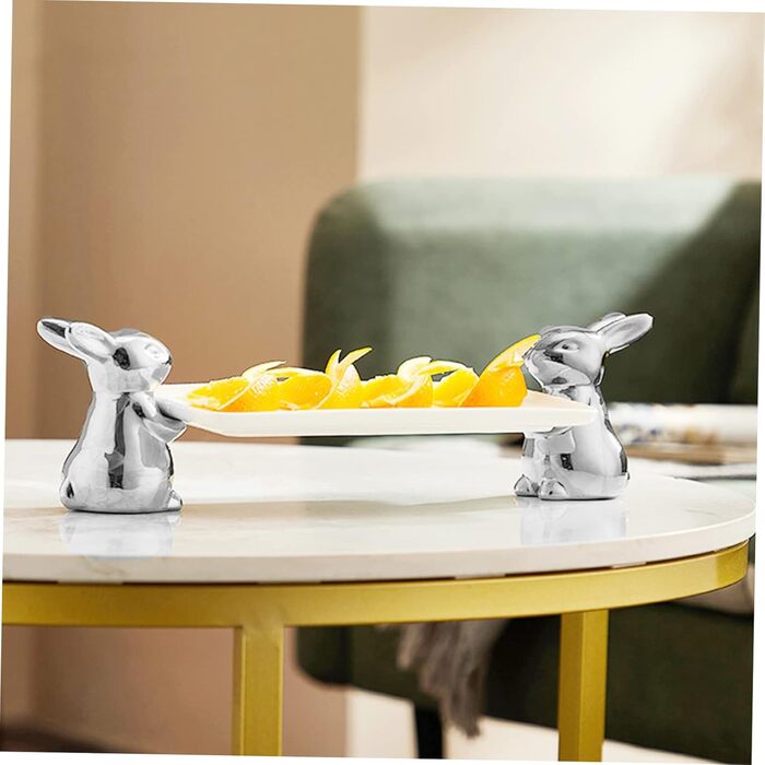 Керамічний піднос з милим кроликом срібний VICASKY