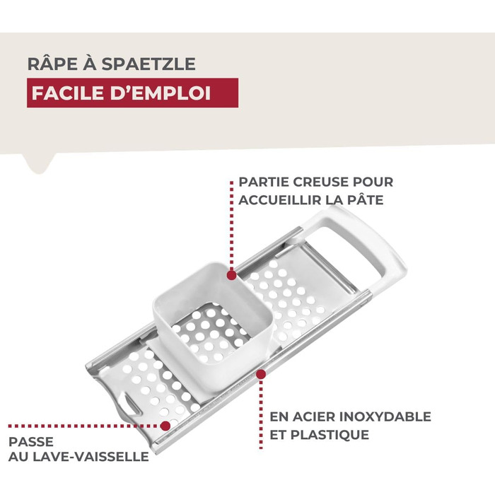 Тертка для коротких шпетц Fackelmann ARCADALINA, професійна класична терка для шпетц, виготовлена з нержавіючої сталі, для коротких шпетц (колір білий/срібний), кількість , 32x17 см