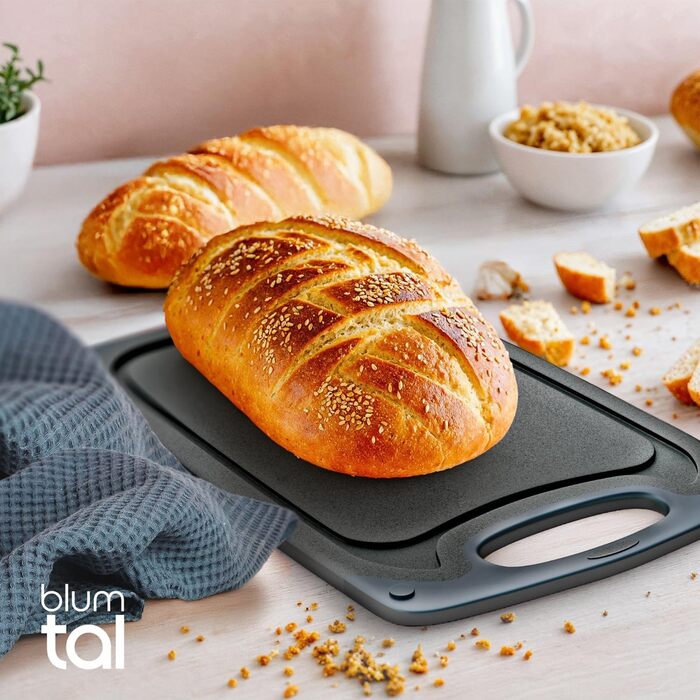 Набір обробних дощок Blumtal 3 розміри (S/M/L) - Велика пластикова обробна дошка з пазами для соку та ручкою - Міцна кухонна обробна дошка без BPA (сіра, комплект з 2 шт.)