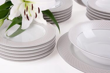 Набір посуду konsimo Combi 6 персон Набір тарілок SCANIA Modern 18 предметів Столовий сервіз - Сервіз та набори столового посуду - Комбінований сервіз 6 осіб - Сервіз для сім'ї - Посуд білий Столовий посуд (24 шт. )