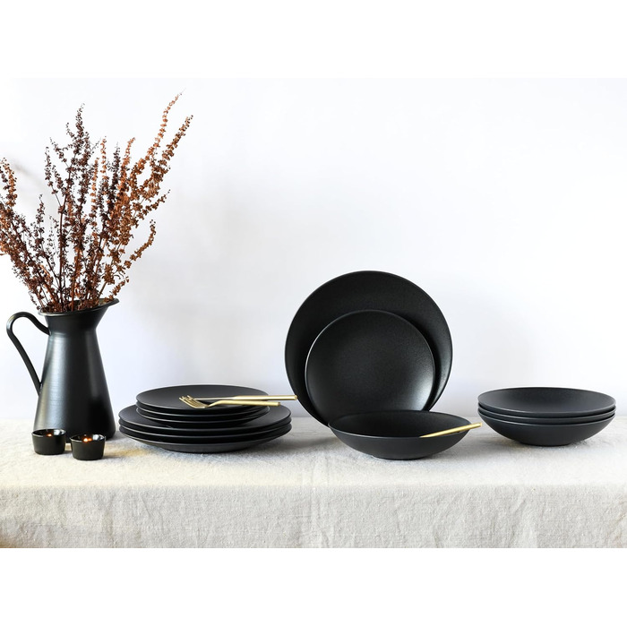 Набор тарелок на 4 персоны, 12 предметов, черный Soft Touch Black Creatable