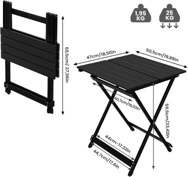 Складаний алюмінієвий стіл  для кемпінгу чорний WOLTU