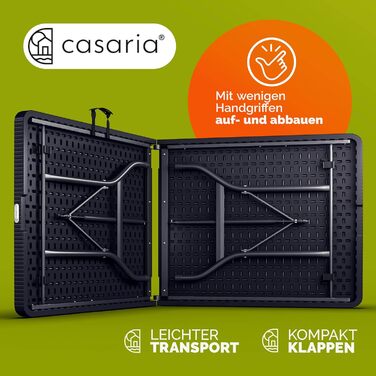 Складний стіл 180x75 см чорний з ротанга Casaria