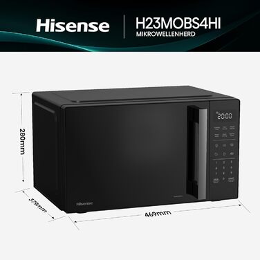 Мікрохвильова піч Hisense H20MOBP1HI / 700 Вт / InverterTech / Керамічне покриття / Преміальне скло / Виготовлена на замовлення, багатофазне приготування / Функція розморожування / 5 рівнів потужності / Блокування від дітей / Чорна (23 л, цифрове керуванн
