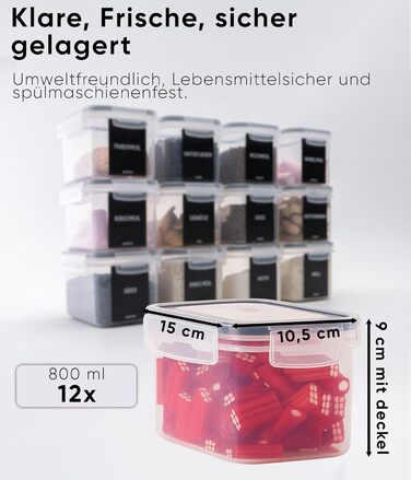 Набор из 12 контейнеров для хранения 800 мл, прозрачный/черный Deco haus