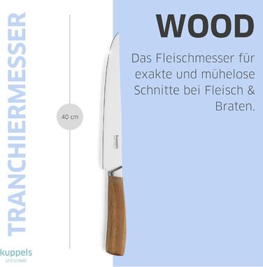 Набір кухонних ножів Kuppels WOOD, 3 предмети ніж шеф-кухаря, ніж універсальний та ніж для овочів з ручкою з акації, надзвичайно гострі кухонні ножі, сталь хром-ванадію, професійний набір ножів для овочів та мяса (мясний ніж)