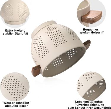 Металеве сито для пасти з дерев&39яною ручкою та стабільною основою, велике кухонне сито 22 см для пасти, овочів та фруктів, міцне кухонне сито (матовий пісочно-жовтий)