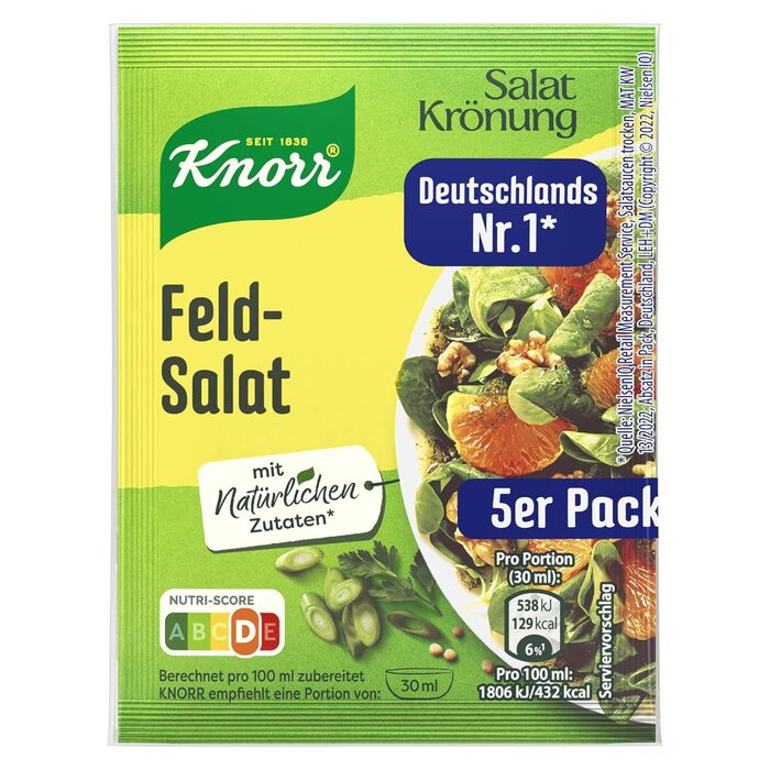 Заправка для салату Knorr з кроповими травами для смачної заправки для салату з натуральними інгредієнтами* 5 x 3 порції 15 шматочків кропових трав (салат баранячий, 15 x 5 x 8 г)