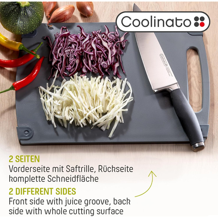 Набір обробних дощок Coolinato, 3 шт., різні розміри, антибактеріальні дошки з жолобком для збору рідини, 3 кольори для гігієнічного розділення продуктів (сірий, розміри S, M та L)