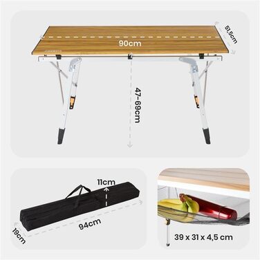 Складной кемпинговый стол 90x51,5 см коричневый Arebos