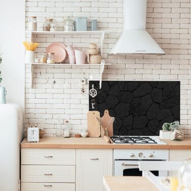 Дизайнерський кухонний бризкозахисний екран з алюмінієвого композиту, кухонний фартух, товщина 3 мм, 60x100 см, (кам&39яна стіна чорного кольору)