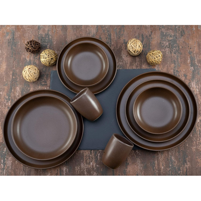Серия Uno Набор посуды из 16 предметов, комбинированный сервиз из керамогранита (коричневый, комбинированный набор из 16 предметов), 22978